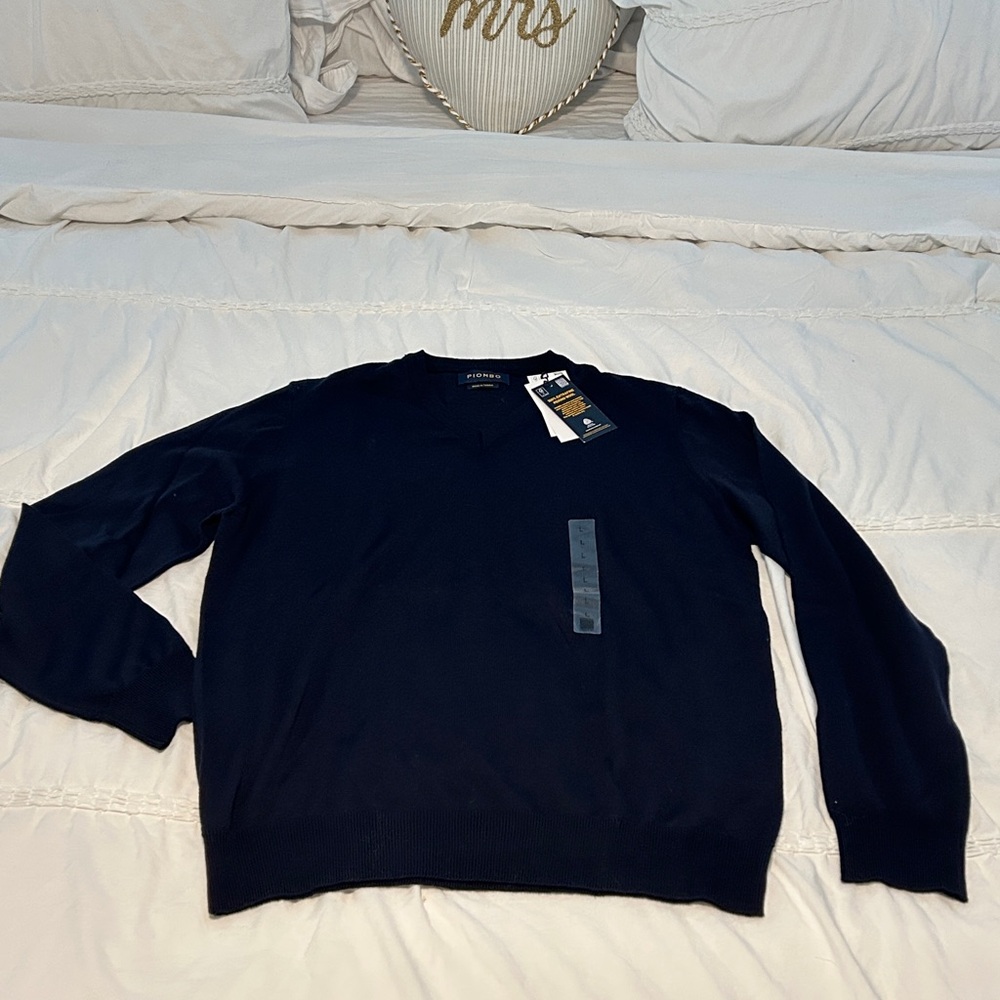 Piombo Men's Dark Blue V-Neck Sweater